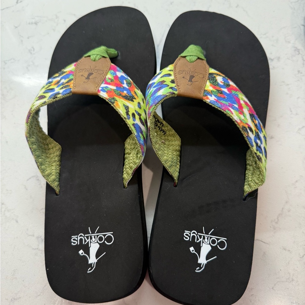 Corkys Multicolor Flip Flops with Black Soles
